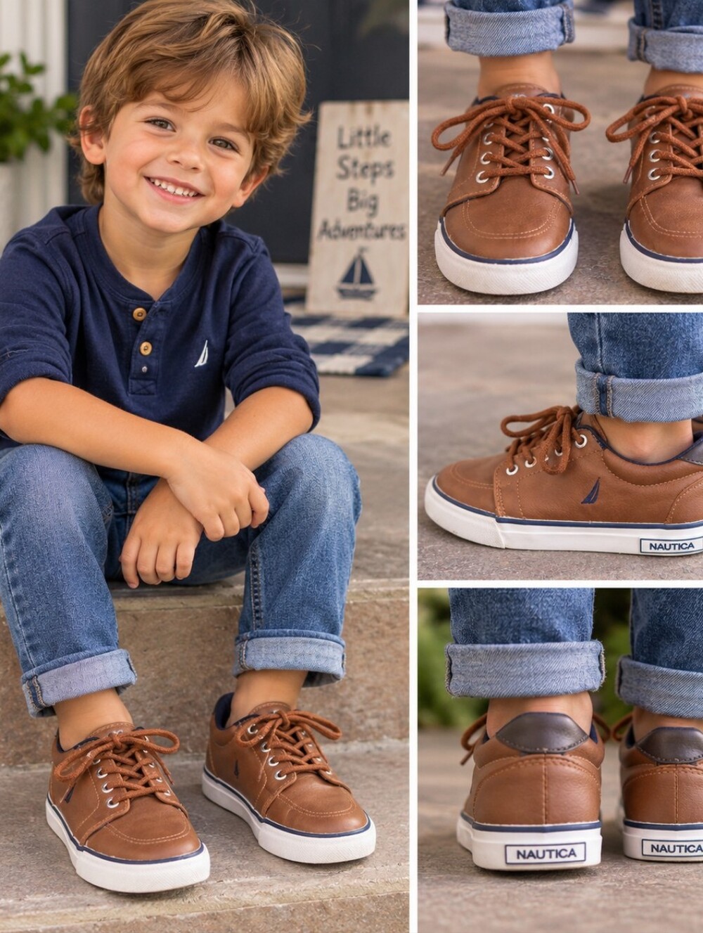 Nautica Berrian 4 Boys Brown Lace-Up Sneakers Shoes Size 13